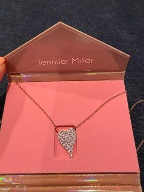 Jennifer Miller Pink Rose Gold Pave Heart Necklace- new!
